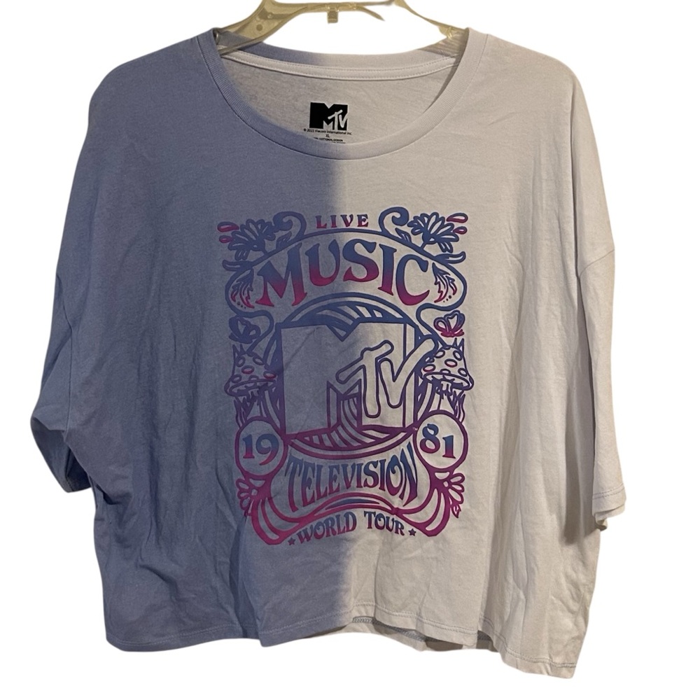 NWT 2023 MTV Music Television Oversized Cropped 2 Tone Graphic T Shirt  XL